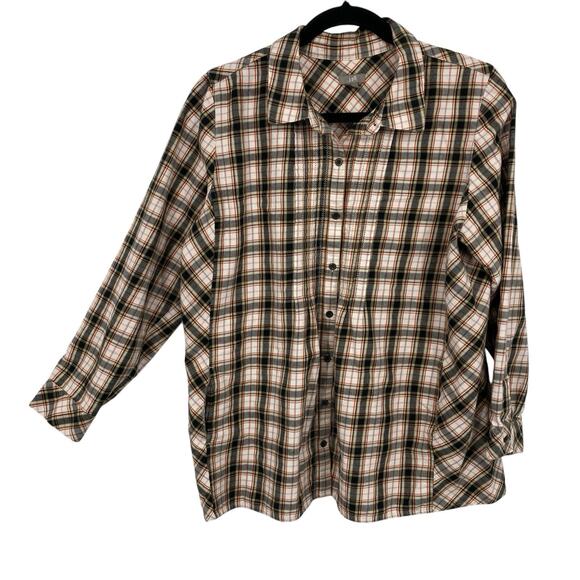 J Jill Plaid Button Up Shirt Size Large Embroidered Plaid Pleated Pockets - Picture 1 of 12